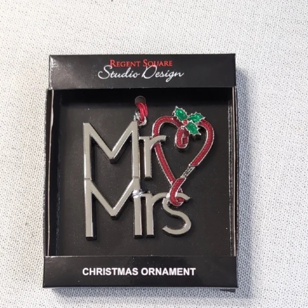 Christmas Ornament Mr & Mrs w/Heart and Holly by Recent Square